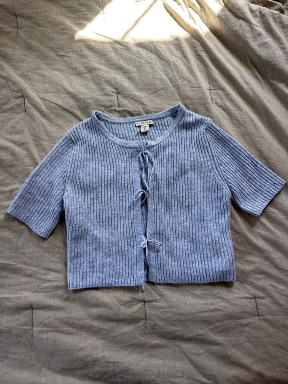 Soft Light Blue Tie-Front Sweater Knit